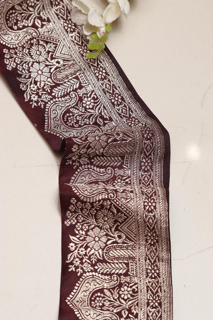Maroon Banarasi Handloom Vintage Pure Silk Border Lace ( 1 Mtr ) - Luxurion World