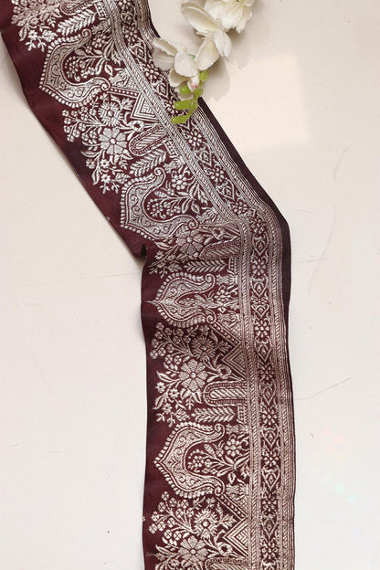 Maroon Banarasi Handloom Vintage Pure Silk Border Lace ( 1 Mtr ) - Luxurion World