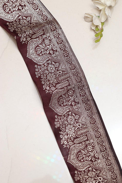 Maroon Banarasi Handloom Vintage Pure Silk Border Lace ( 1 Mtr ) - Luxurion World
