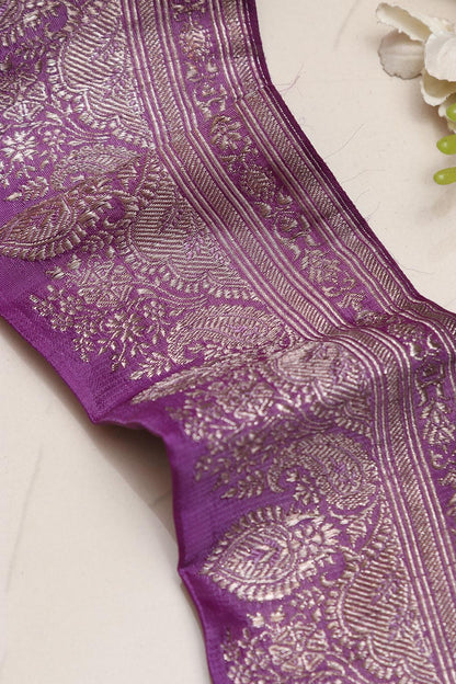 Exquisite Purple Banarasi Handloom Vintage Pure Silk Border Lace ( 1 Mtr ) - Luxurion World