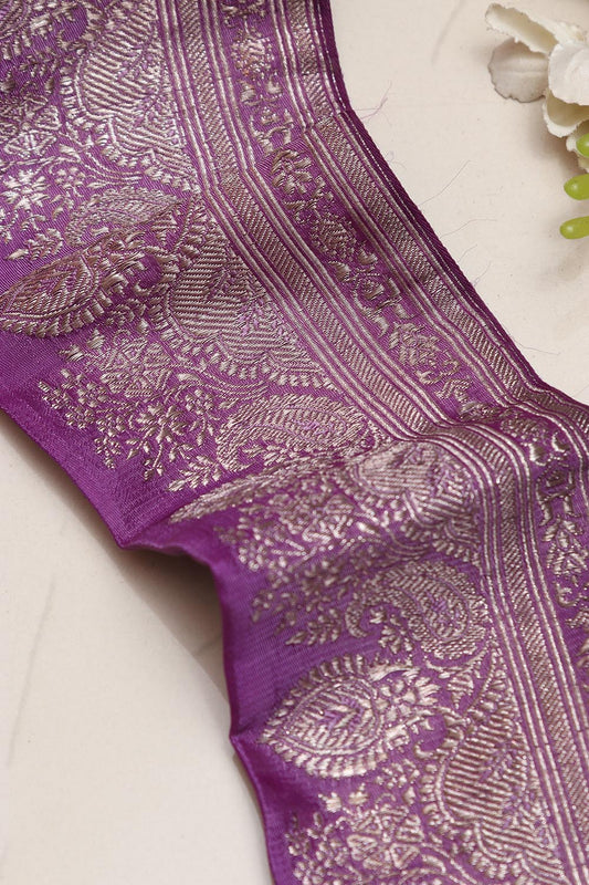 Exquisite Purple Banarasi Handloom Vintage Pure Silk Border Lace ( 1 Mtr ) - Luxurion World