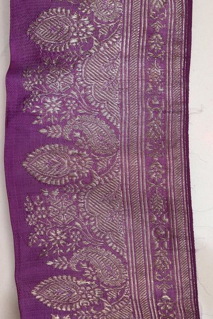 Exquisite Purple Banarasi Handloom Vintage Pure Silk Border Lace ( 1 Mtr ) - Luxurion World