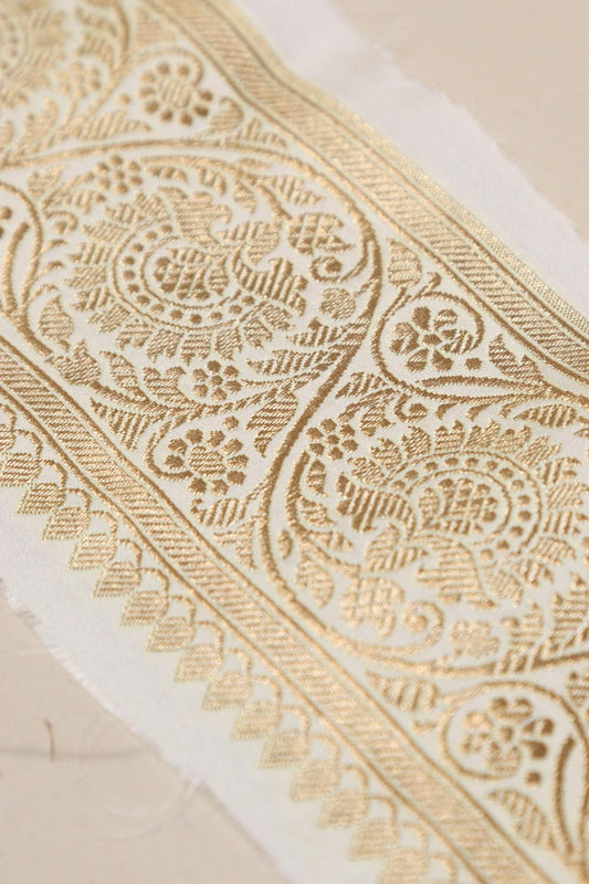 Off White Banarasi Handloom Vintage Pure Silk Border Lace - Luxurion World