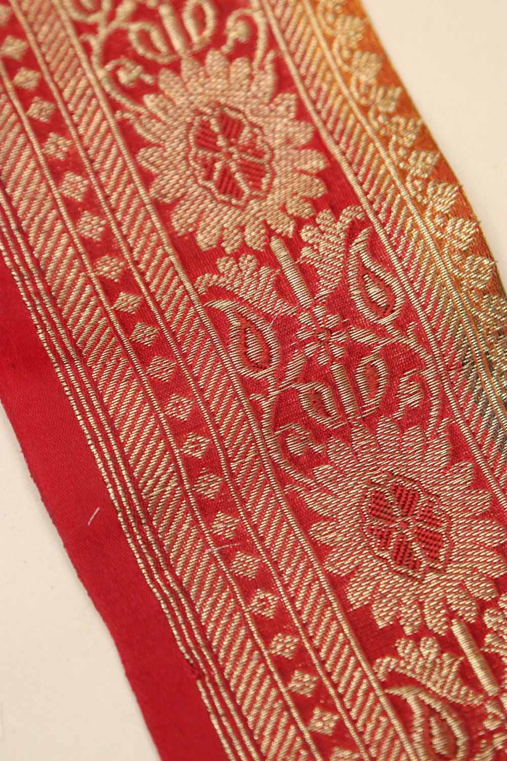 Red Banarasi Handloom Vintage Pure Silk Border Lace - Luxurion World
