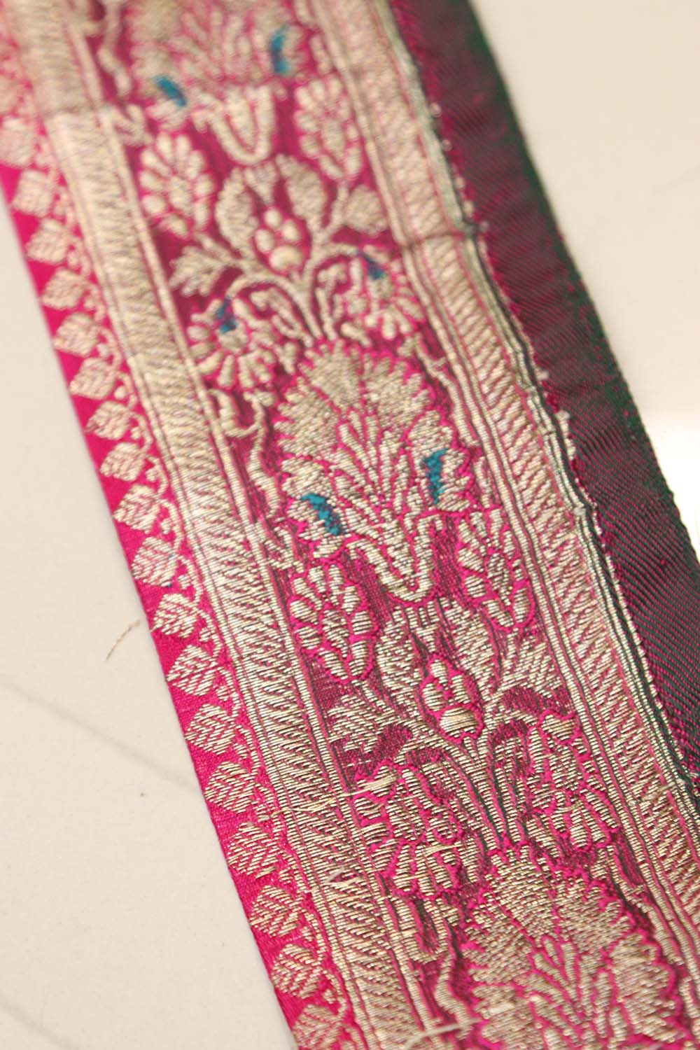 Pink Banarasi Handloom Vintage Pure Silk Border Lace (1 Mtr) - Luxurion World