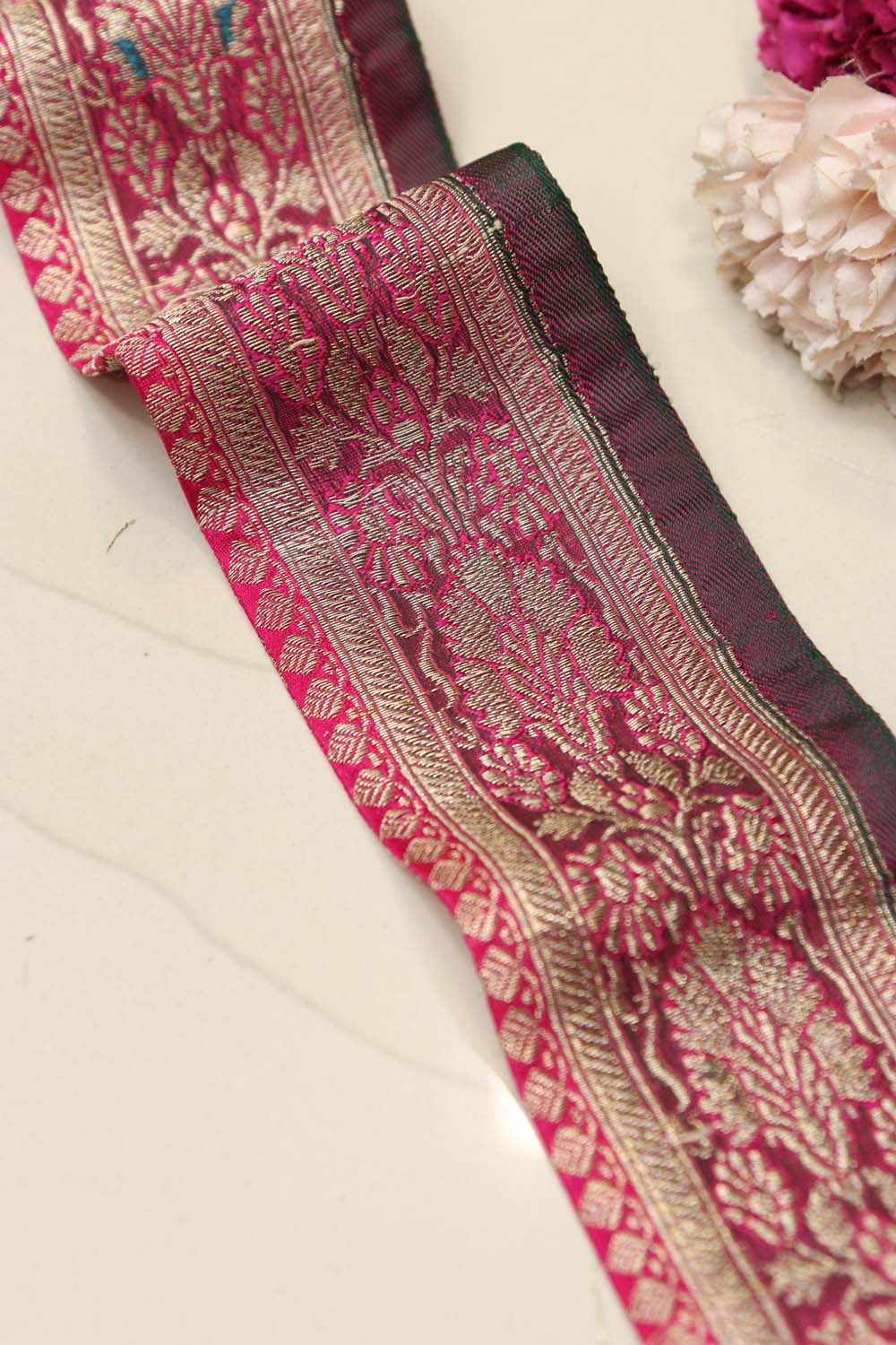 Pink Banarasi Handloom Vintage Pure Silk Border Lace (1 Mtr) - Luxurion World