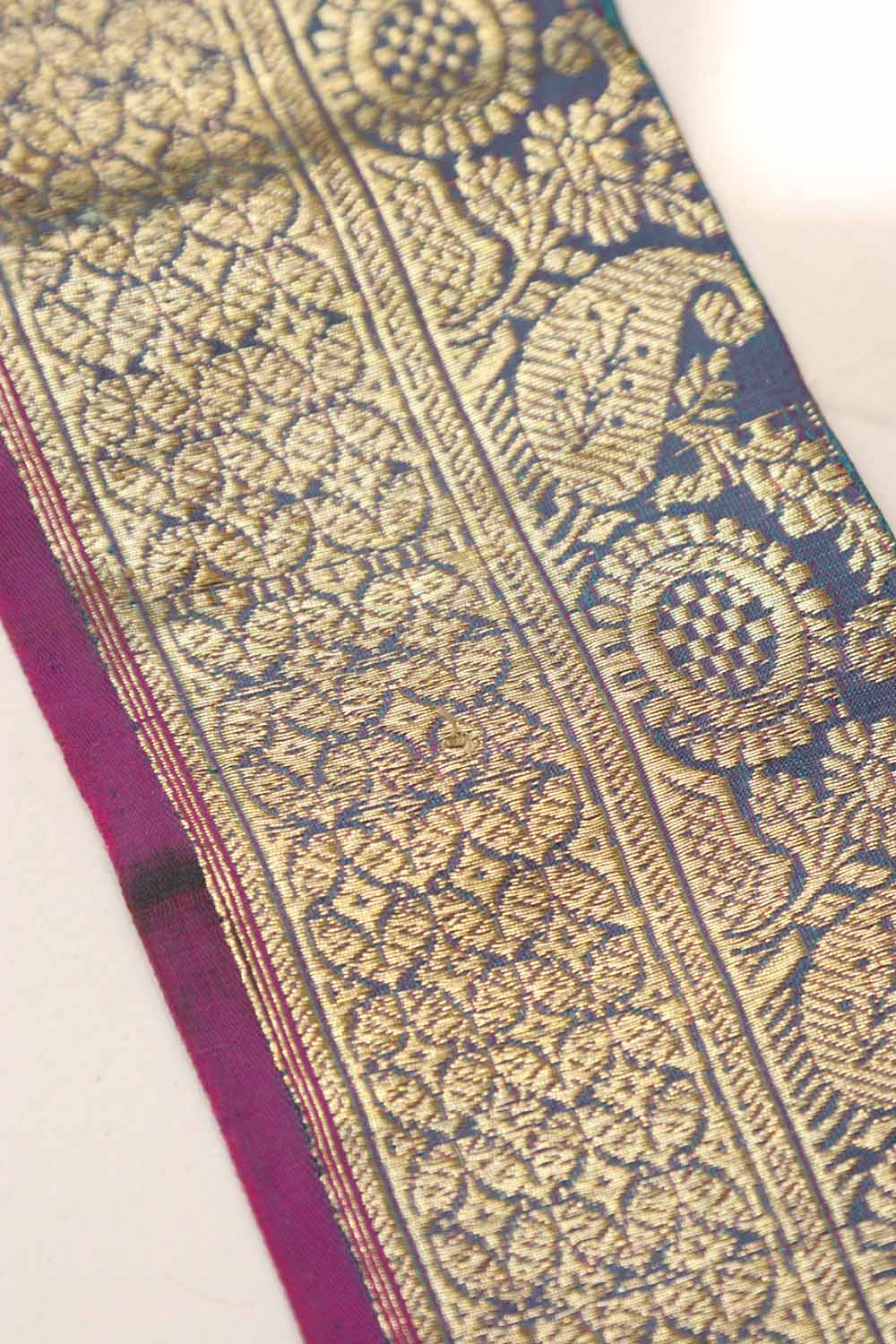 Blue Banarasi Handloom Vintage Pure Silk Border Lace - Luxurion World