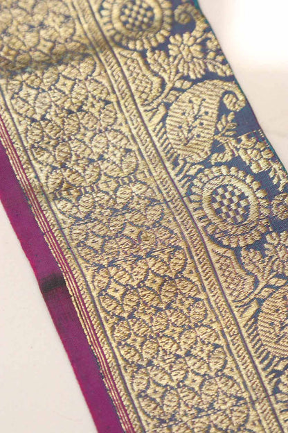 Blue Banarasi Handloom Vintage Pure Silk Border Lace - Luxurion World