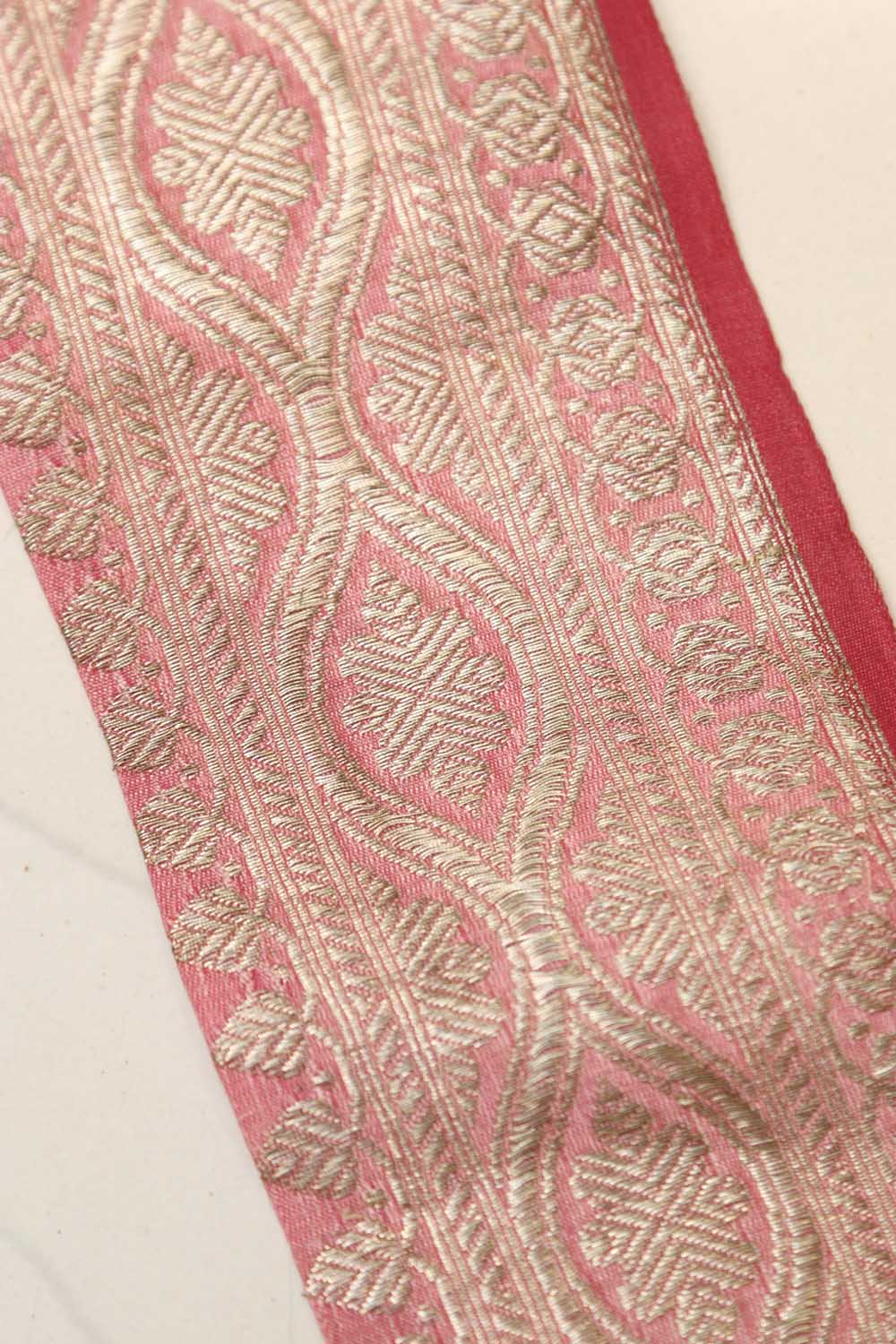 Pinkish Red Banarasi Handloom Vintage Pure Silk Border Lace (1 Mtr) - Luxurion World