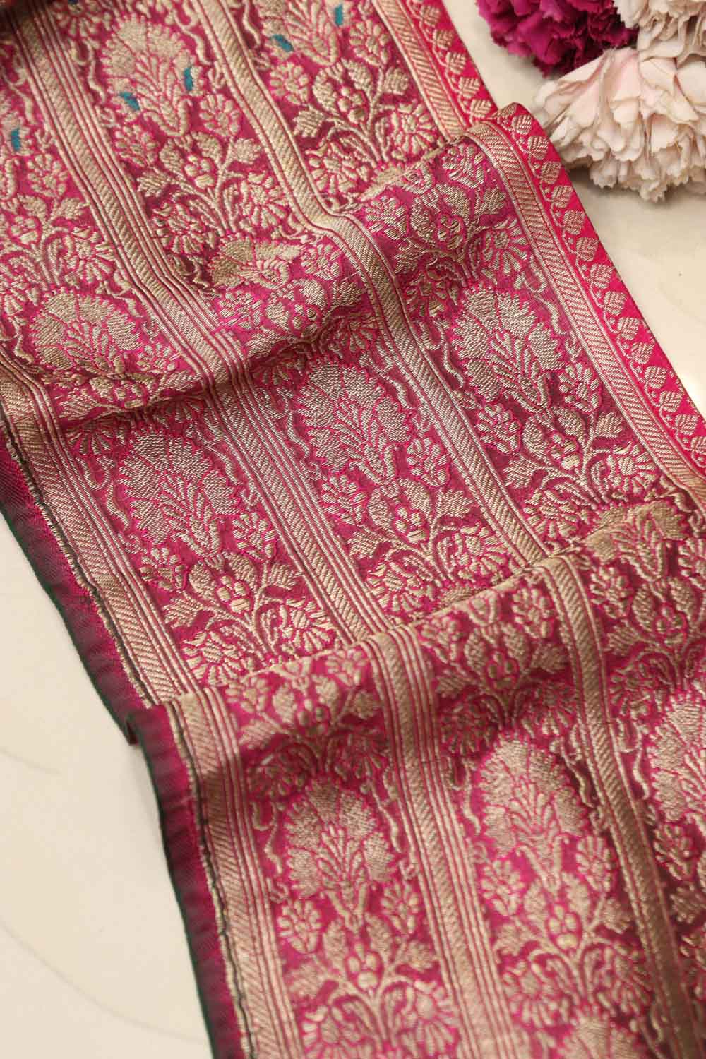 Pink Banarasi Handloom Vintage Pure Silk Border Lace (1 mtr) - Luxurion World