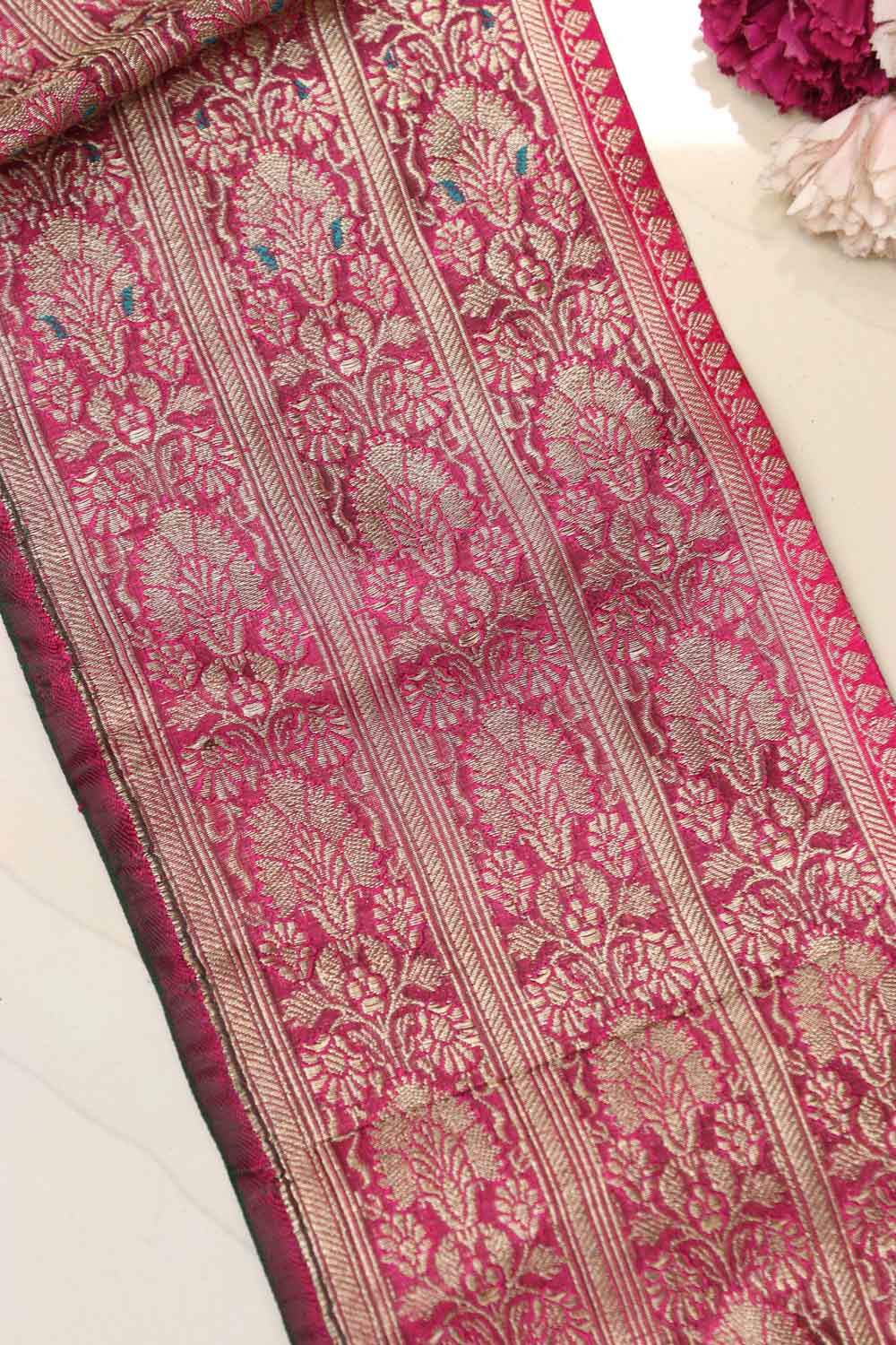 Pink Banarasi Handloom Vintage Pure Silk Border Lace (1 mtr) - Luxurion World