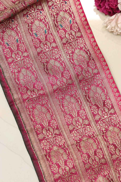Pink Banarasi Handloom Vintage Pure Silk Border Lace (1 mtr) - Luxurion World