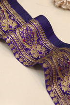 Blue Banarasi Handloom Vintage Pure Silk Border Lace - Luxurion World