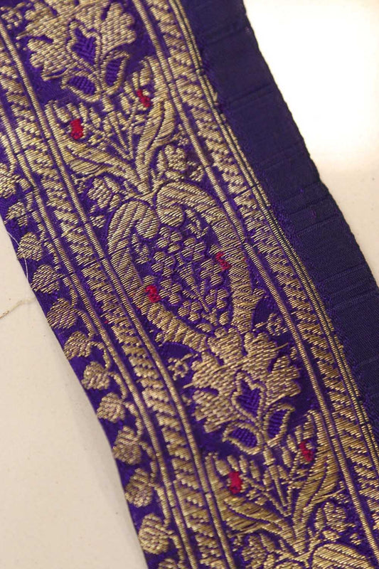 Blue Banarasi Handloom Vintage Pure Silk Border Lace - Luxurion World
