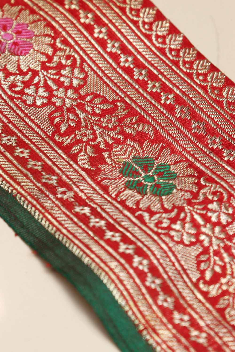 Red Banarasi Silk Vintage Handloom Borders - Luxurion World