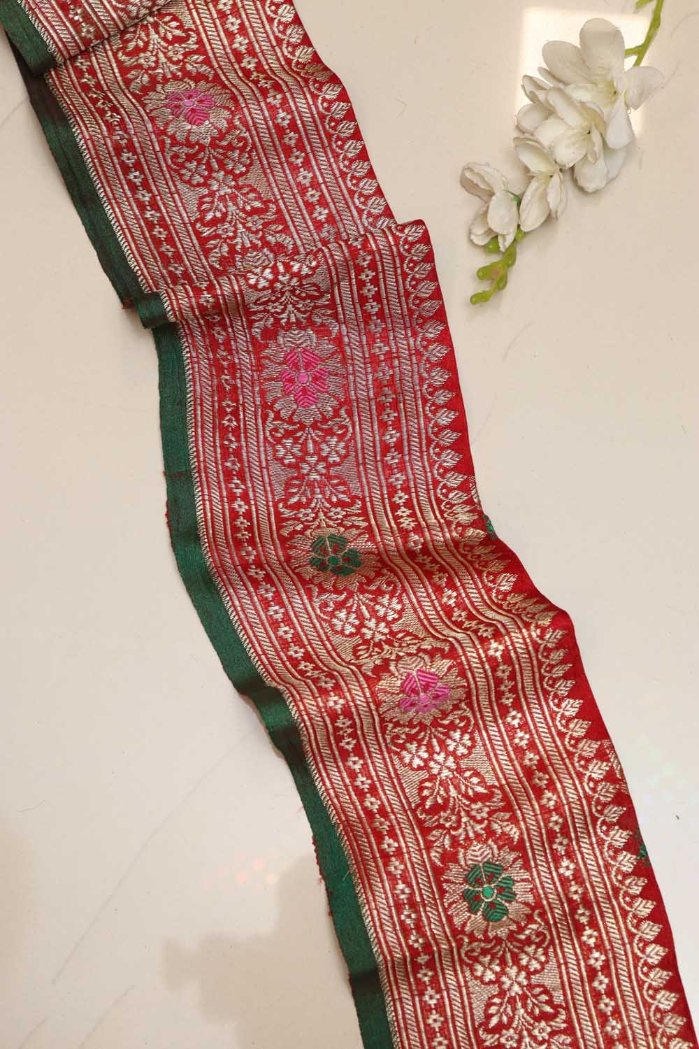 Red Banarasi Silk Vintage Handloom Borders - Luxurion World