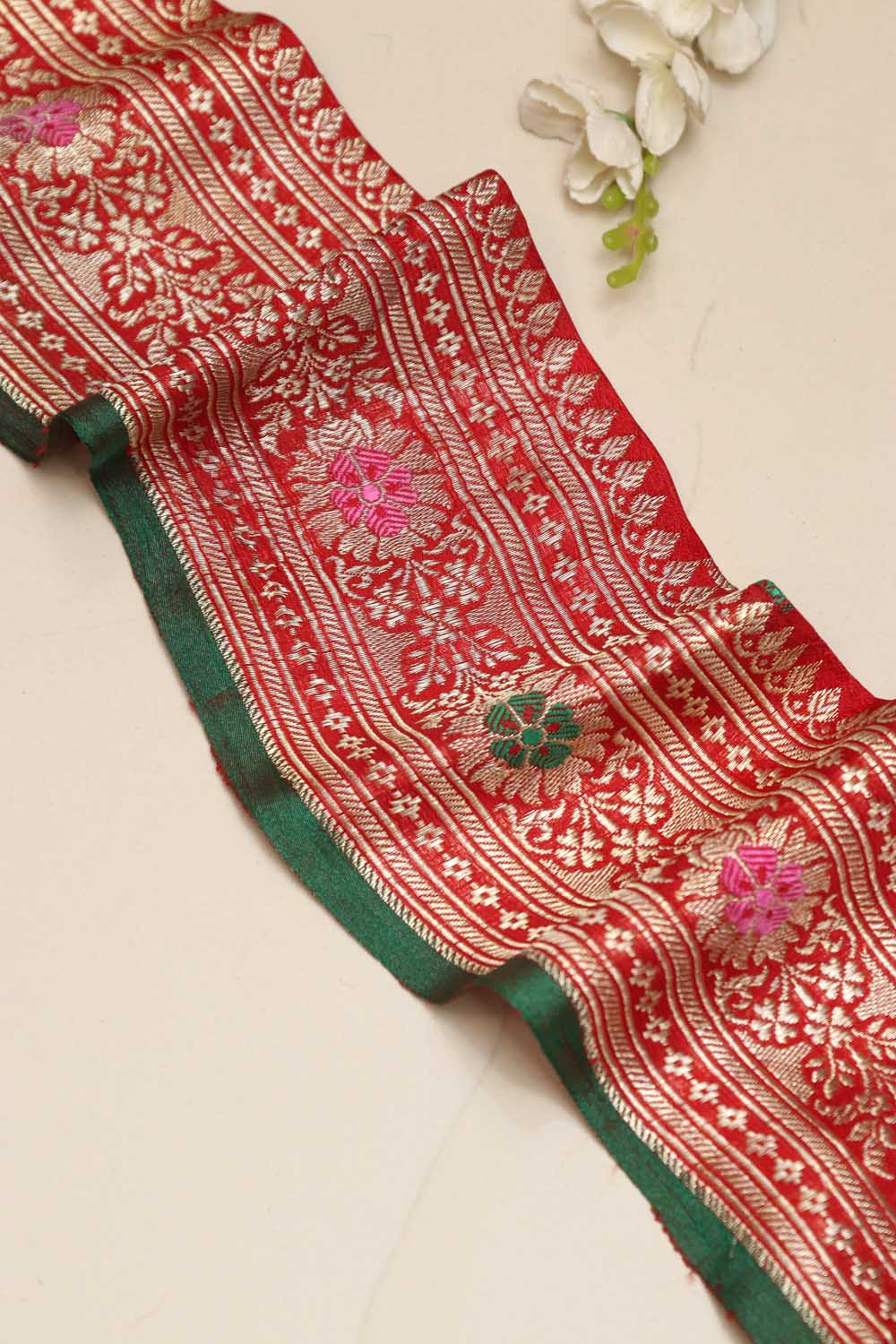 Red Banarasi Silk Vintage Handloom Borders - Luxurion World