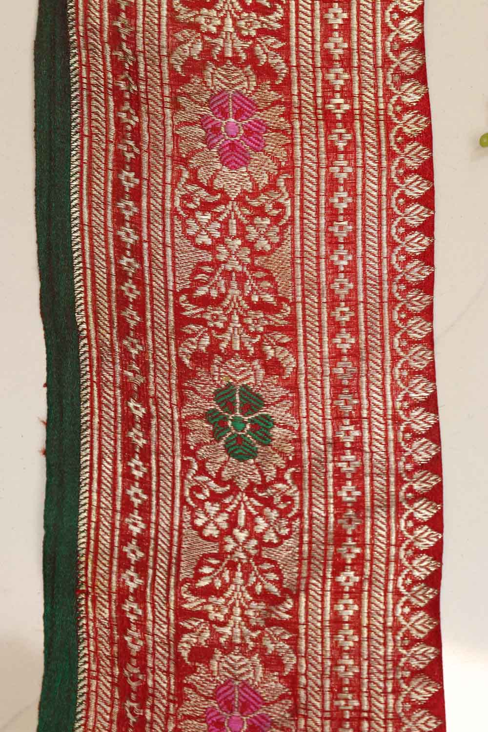 Red Banarasi Silk Vintage Handloom Borders - Luxurion World