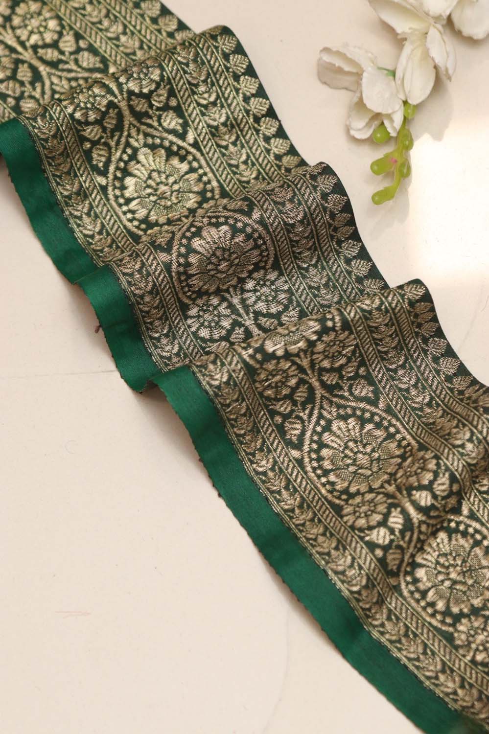 Green Banarasi Silk Vintage Handloom Borders - Luxurion World