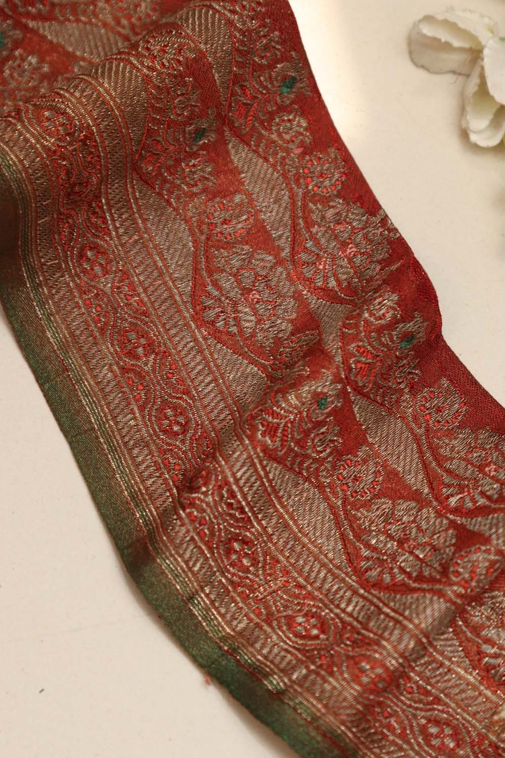 Orange Banarasi Silk Vintage Handloom Borders - Luxurion World