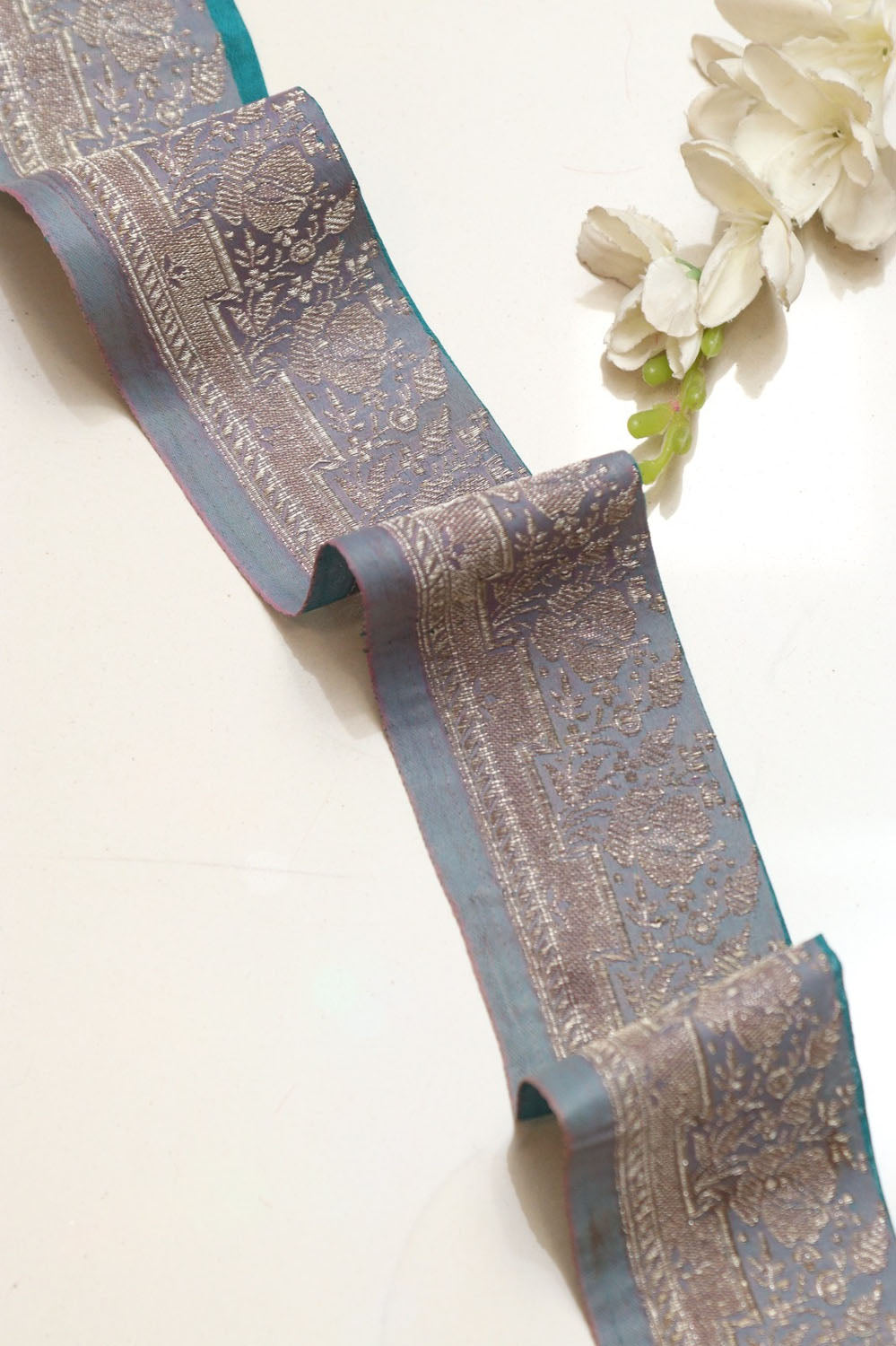 Grey Banarasi Silk Vintage Handloom Borders - Luxurion World