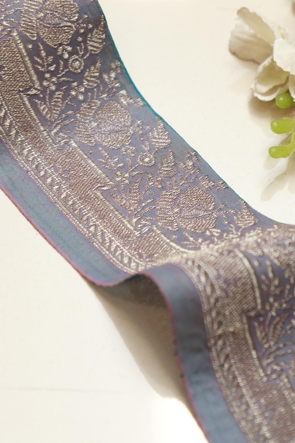 Grey Banarasi Silk Vintage Handloom Borders