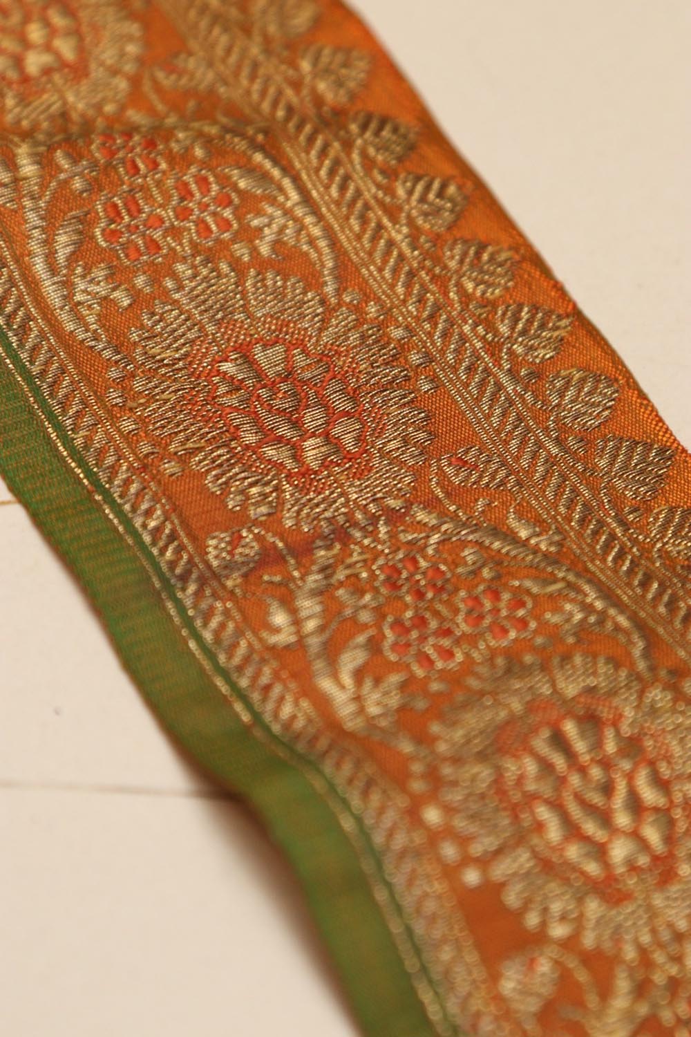 Orange Banarasi Silk Vintage Handloom Borders - Luxurion World