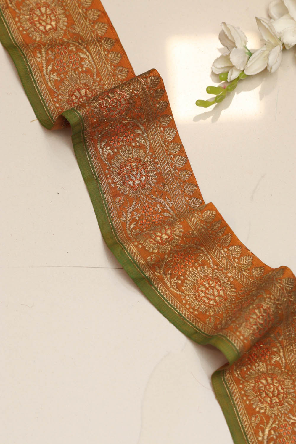 Orange Banarasi Silk Vintage Handloom Borders