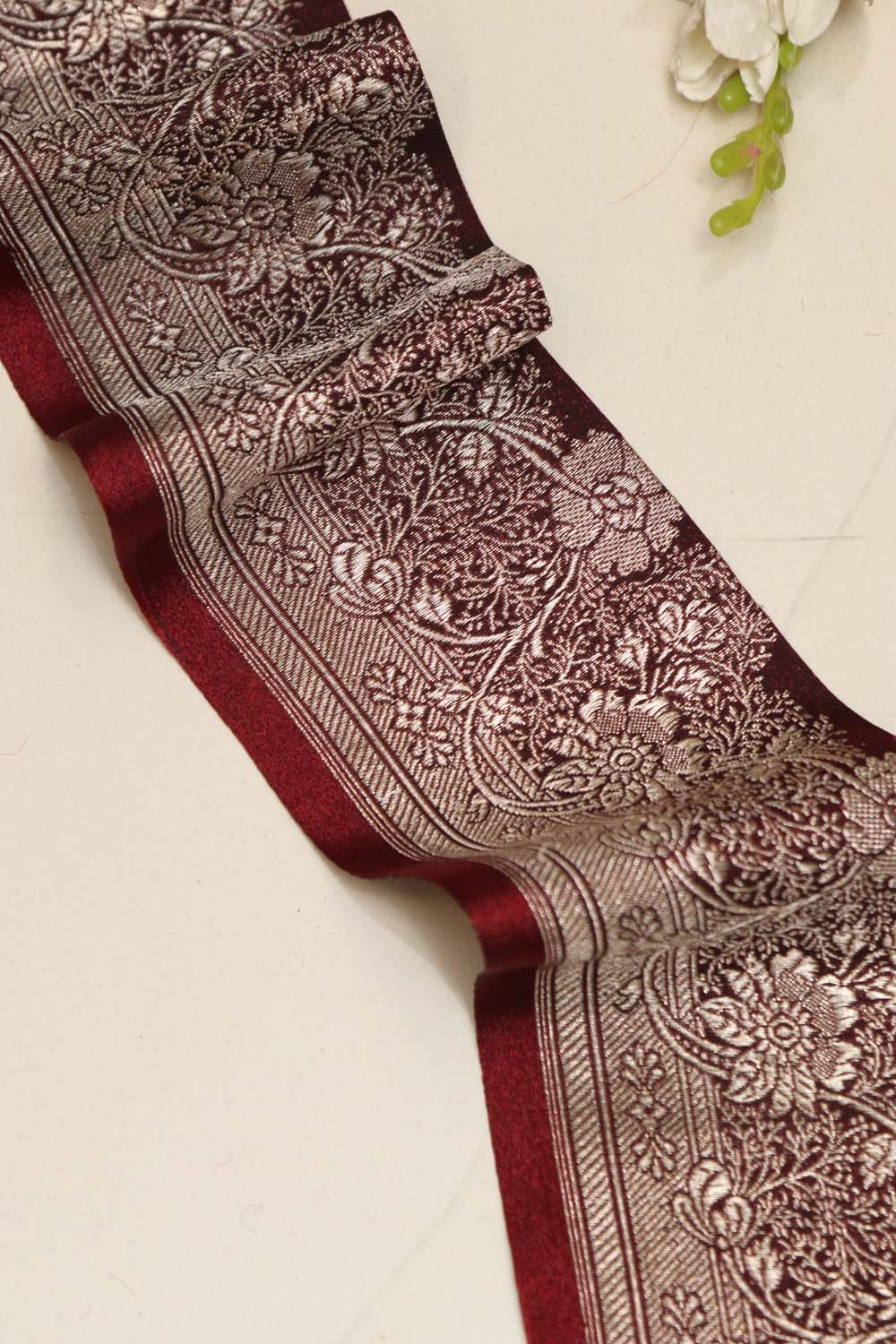 Maroon Banarasi Silk Vintage Handloom Borders (1 Mtr) - Luxurion World
