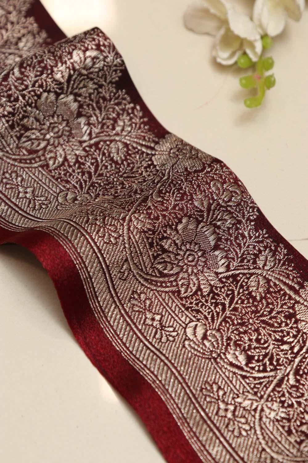 Maroon Banarasi Silk Vintage Handloom Borders (1 Mtr) - Luxurion World