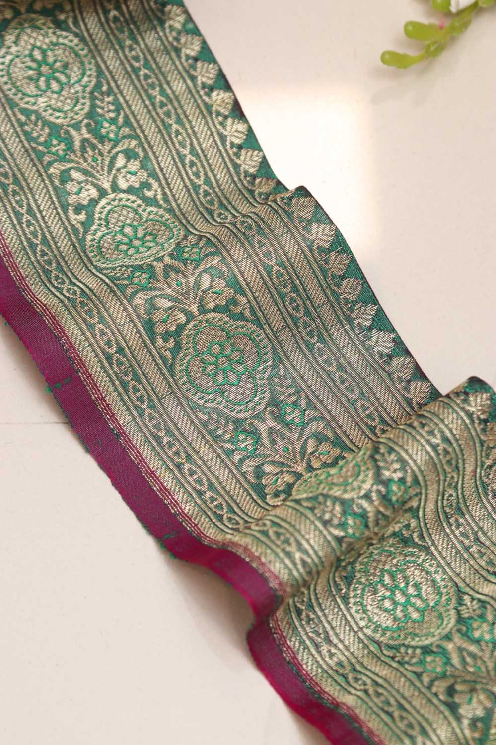 Green Banarasi Silk Vintage Handloom Borders (1 Mtr) - Luxurion World