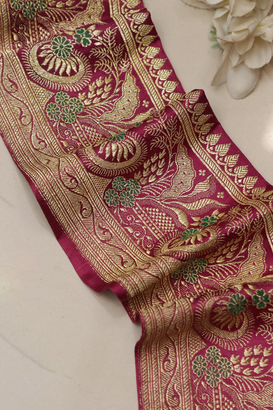 Pink Banarasi Handloom Vintage Pure Silk Border Lace ( 1 Mtr ) - Luxurion World