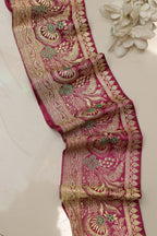 Pink Banarasi Handloom Vintage Pure Silk Border Lace ( 1 Mtr ) - Luxurion World