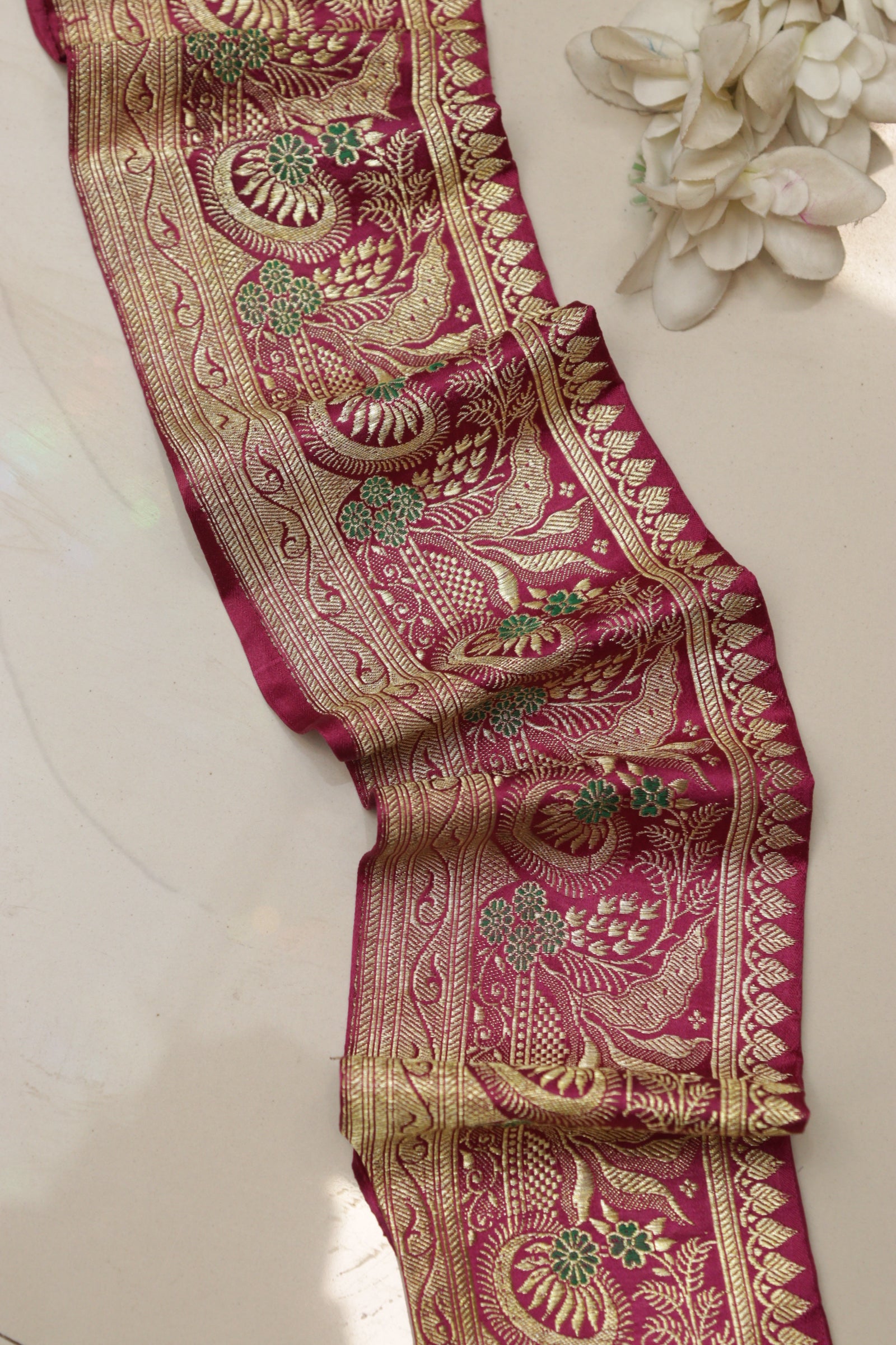 Pink Banarasi Handloom Vintage Pure Silk Border Lace ( 1 Mtr ) - Luxurion World