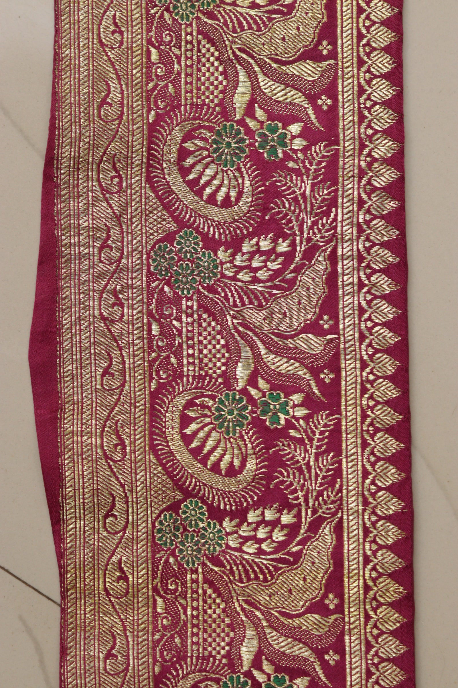 Pink Banarasi Handloom Vintage Pure Silk Border Lace ( 1 Mtr ) - Luxurion World