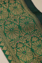 Green Banarasi Handloom Vintage Pure Silk Border Lace ( 1 Mtr ) - Luxurion World