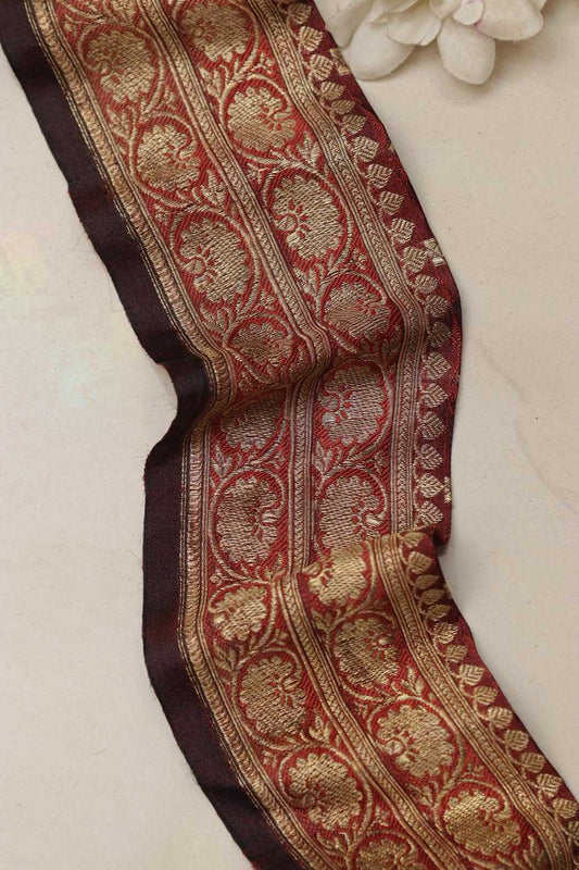 Orange Banarasi Handloom Vintage Pure Silk Border Lace ( 1 Mtr ) - Luxurion World