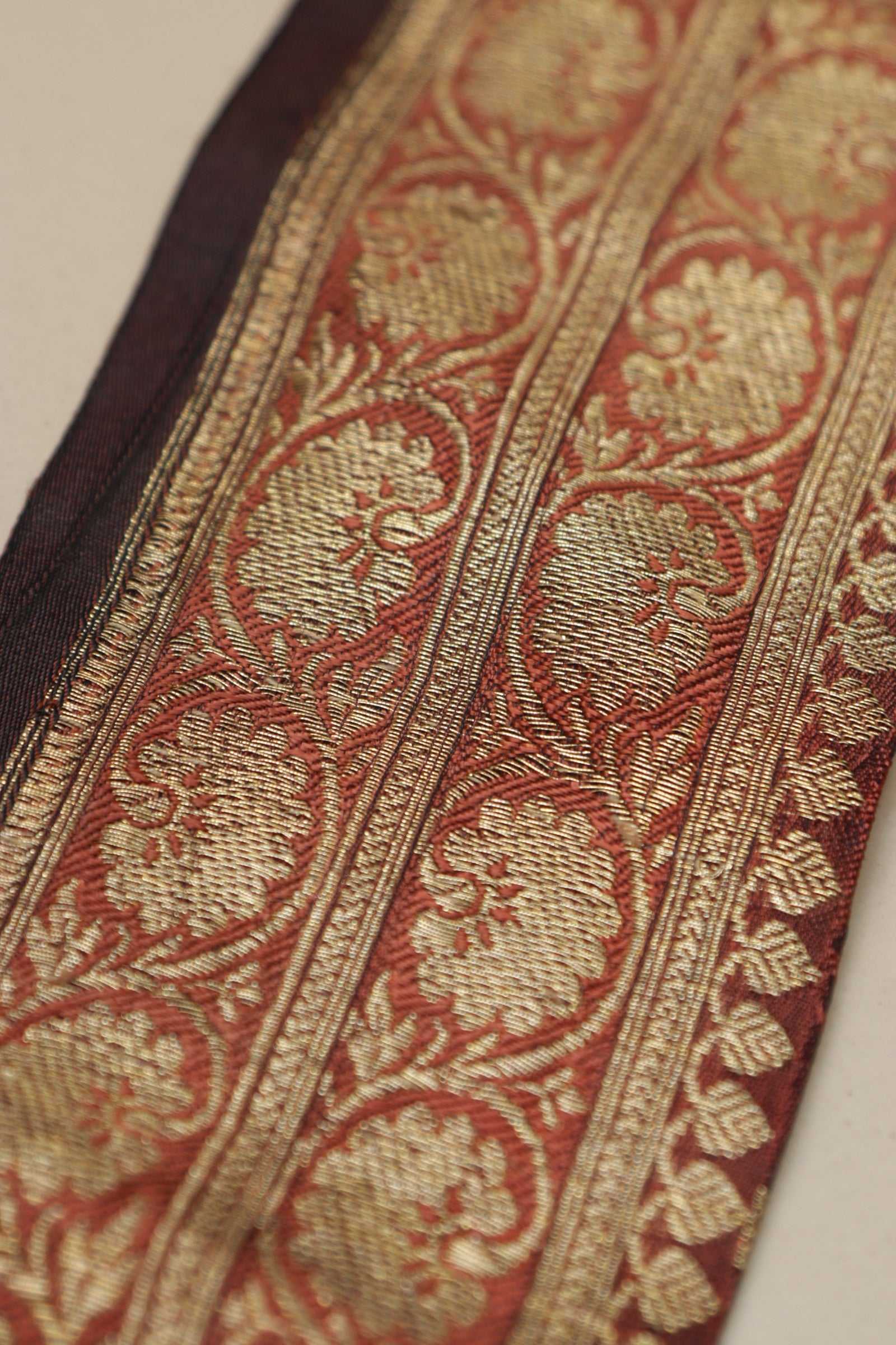 Orange Banarasi Handloom Vintage Pure Silk Border Lace ( 1 Mtr ) - Luxurion World