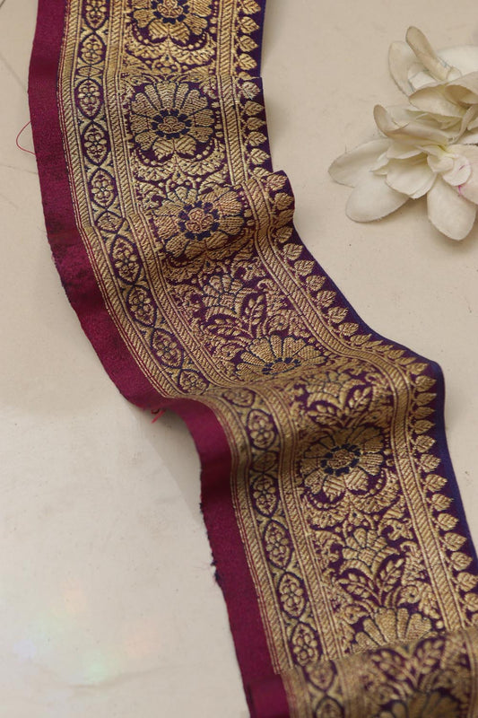 Purple Banarasi Handloom Vintage Pure Silk Border Lace ( 1 Mtr ) - Luxurion World