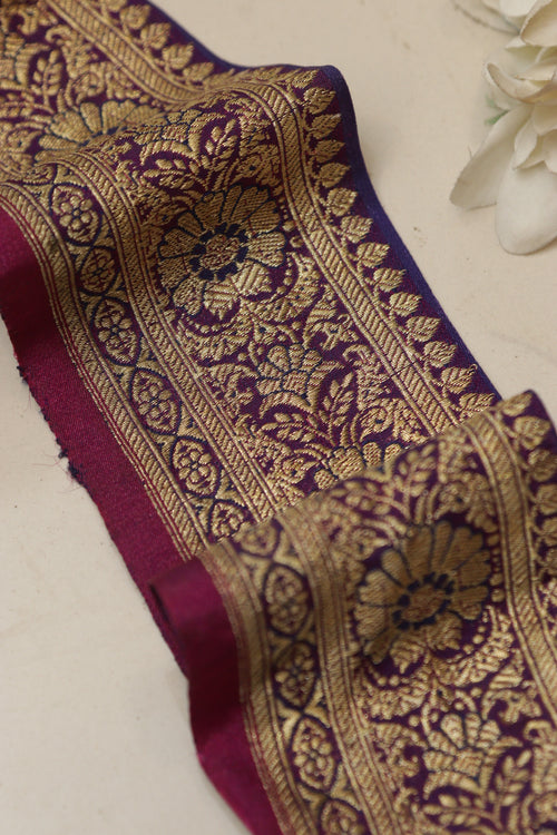 Purple Banarasi Handloom Vintage Pure Silk Border Lace ( 1 Mtr ) - Luxurion World