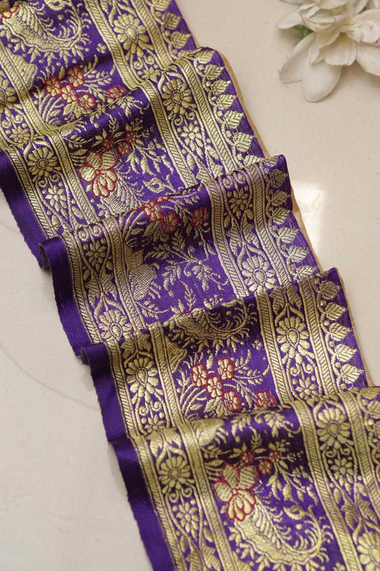 Purple Banarasi Handloom Vintage Pure Silk Border Lace ( 1 Mtr ) - Luxurion World