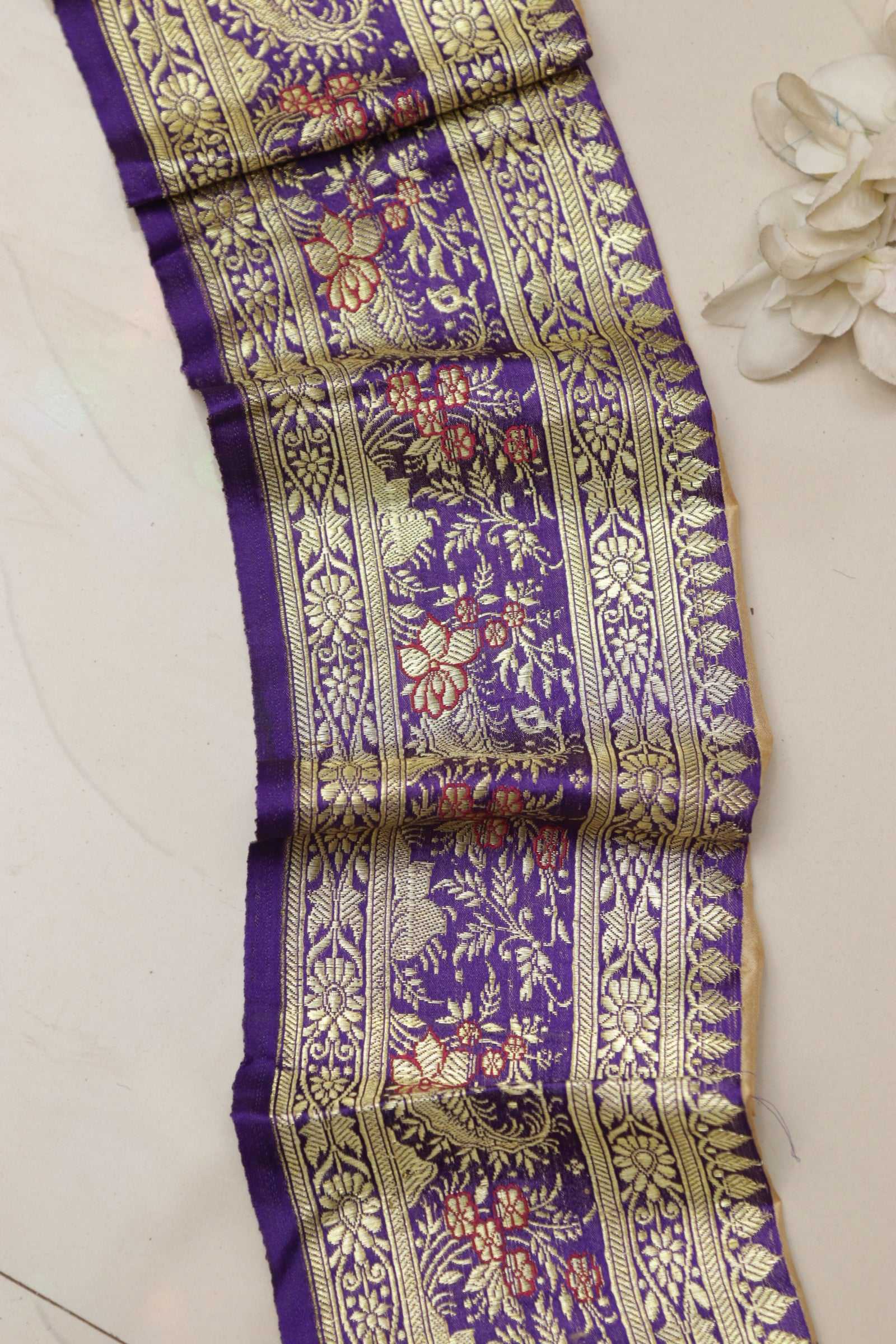 Purple Banarasi Handloom Vintage Pure Silk Border Lace ( 1 Mtr ) - Luxurion World