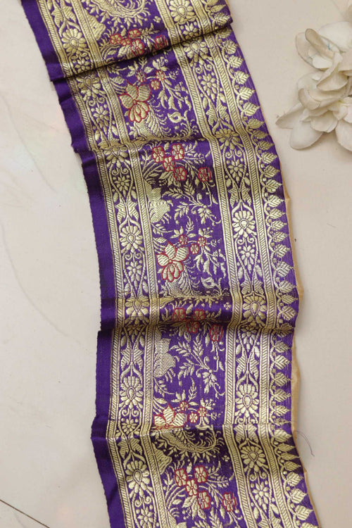 Purple Banarasi Handloom Vintage Pure Silk Border Lace ( 1 Mtr ) - Luxurion World