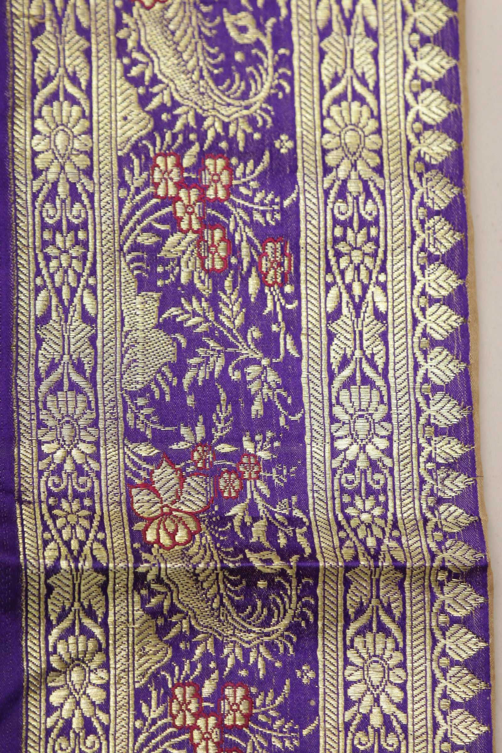 Purple Banarasi Handloom Vintage Pure Silk Border Lace ( 1 Mtr ) - Luxurion World