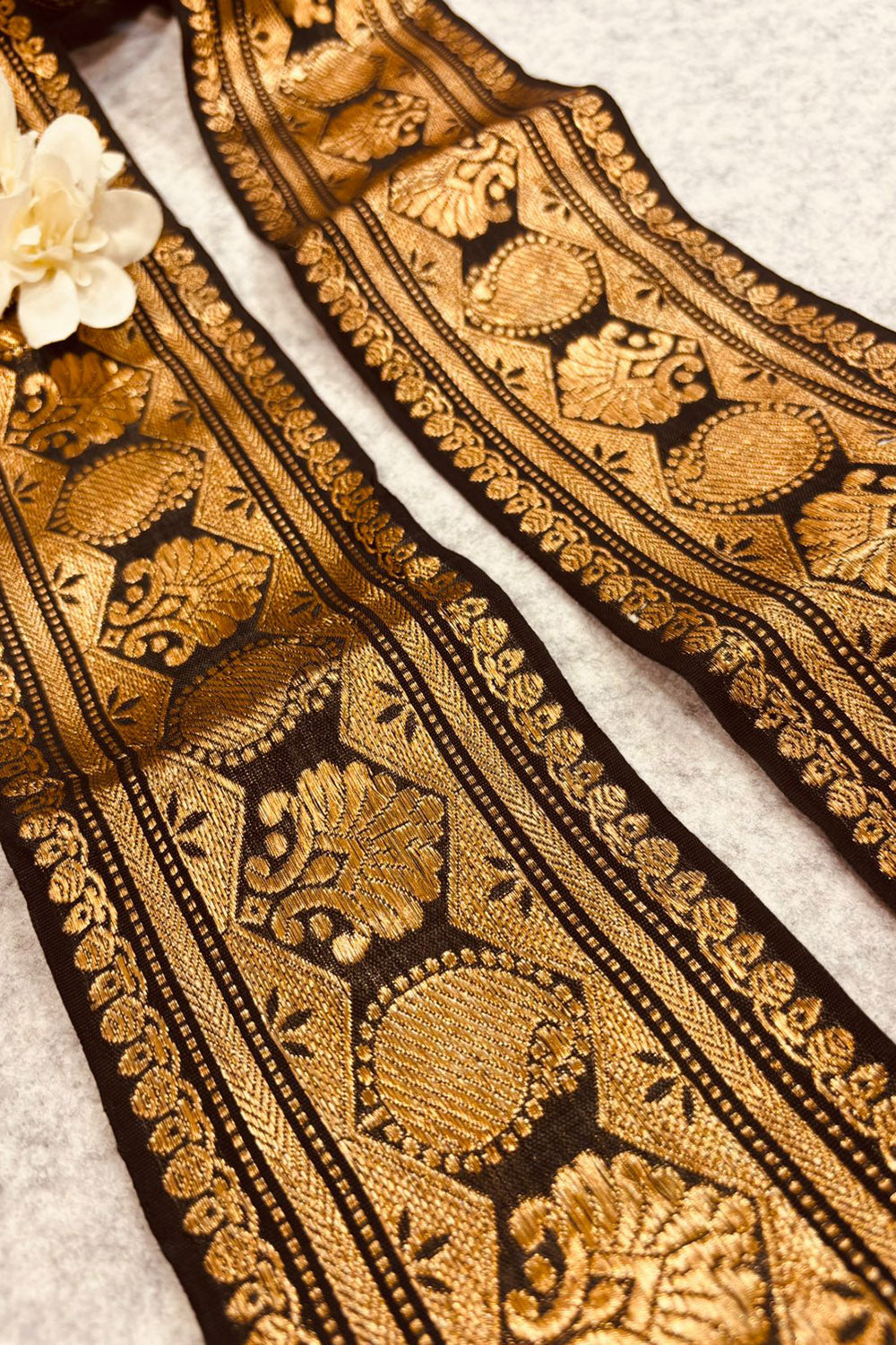 Black Pure Silk Vintage Banarasi Border Lace - Luxurion World