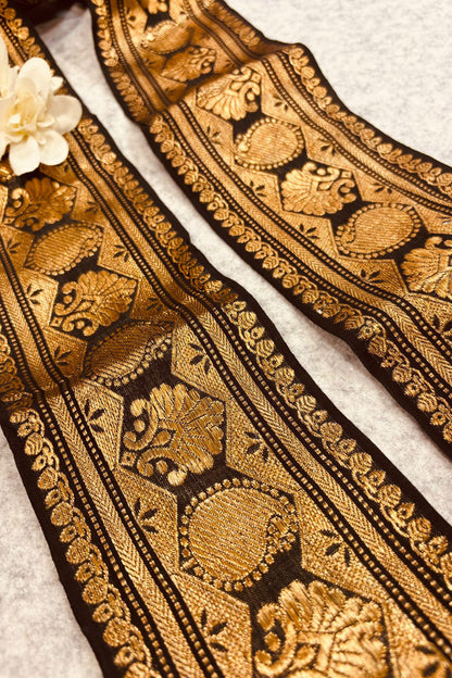 Black Pure Silk Vintage Banarasi Border Lace - Luxurion World