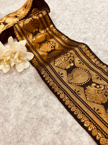 Black Pure Silk Vintage Banarasi Border Lace - Luxurion World