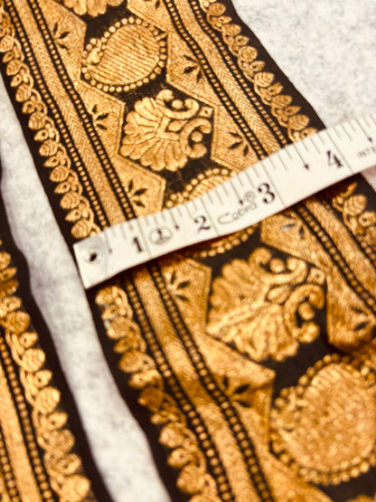 Black Pure Silk Vintage Banarasi Border Lace - Luxurion World