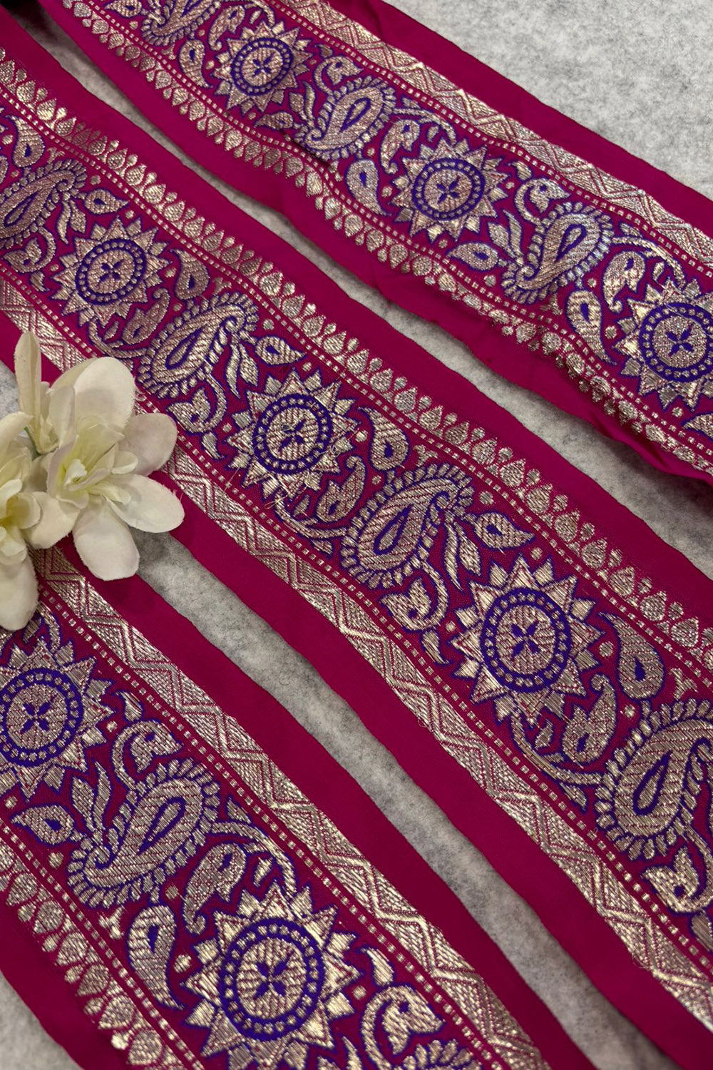 Pink Pure Silk Vintage Banarasi Border Lace - Luxurion World