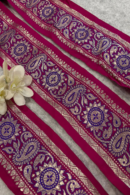 Pink Pure Silk Vintage Banarasi Border Lace - Luxurion World